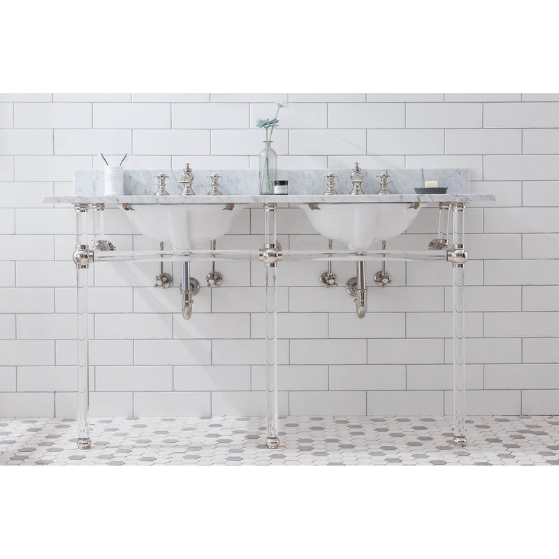 Water Creation Empire 60" Wide Double Wash Stand P-Trap Counter Top with Basin F2-0013 Faucet and Mirror included In Polished Nickel PVD Finish EP60E-0513