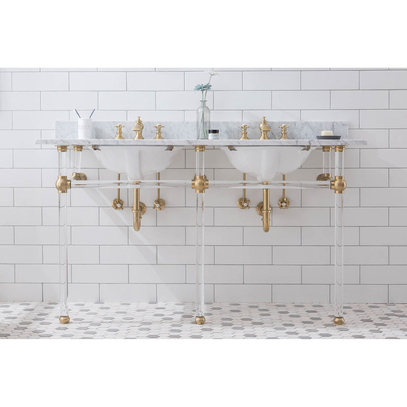 Water Creation Empire 60" Wide Double Wash Stand P-Trap Counter Top with Basin F2-0013 Faucet and Mirror included In Satin Gold Finish EP60E-0613