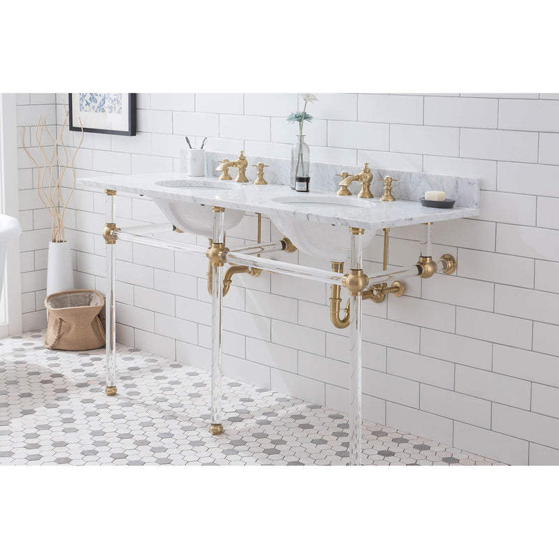 Water Creation Empire 60" Wide Double Wash Stand P-Trap Counter Top with Basin F2-0013 Faucet and Mirror included In Satin Gold Finish EP60E-0613