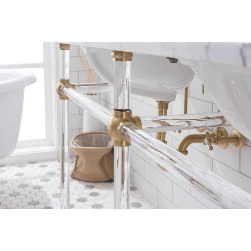 Water Creation Empire 60" Wide Double Wash Stand P-Trap Counter Top with Basin F2-0013 Faucet and Mirror included In Satin Gold Finish EP60E-0613