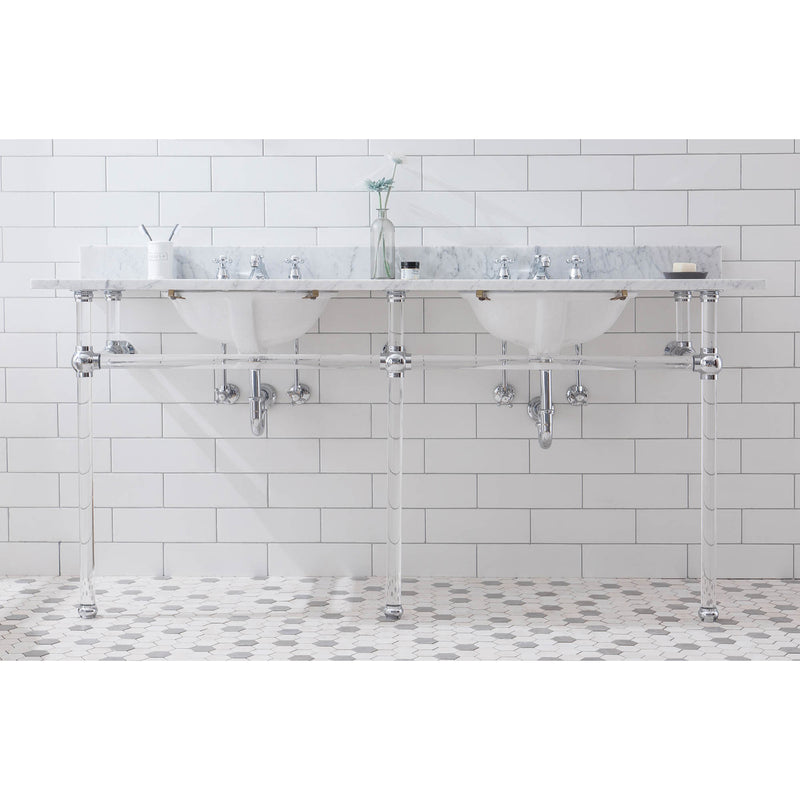 Water Creation Empire 72" Wide Double Wash Stand P-Trap Counter Top with Basin F2-0009 Faucet and Mirror included In Chrome Finish EP72E-0109