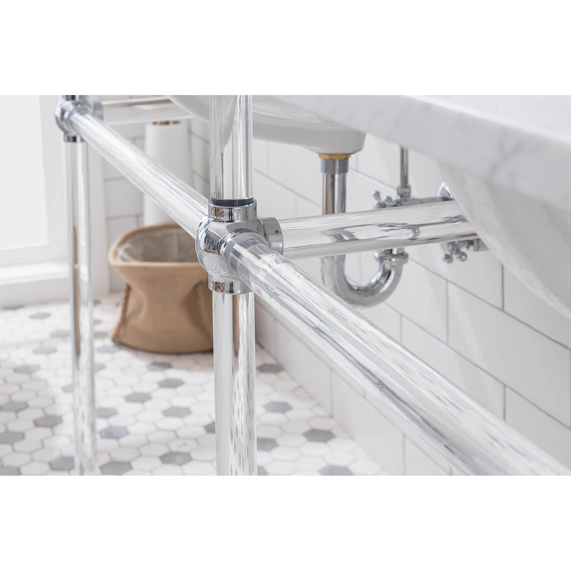 Water Creation Empire 72" Wide Double Wash Stand P-Trap Counter Top with Basin F2-0009 Faucet and Mirror included In Chrome Finish EP72E-0109