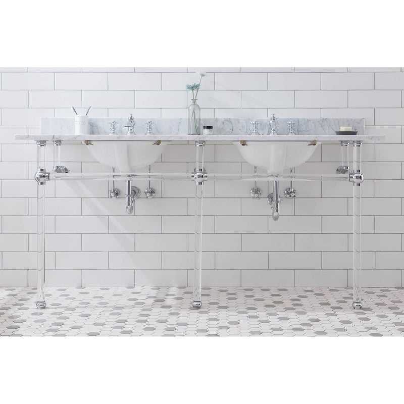 Water Creation Empire 72" Wide Double Wash Stand P-Trap Counter Top with Basin and F2-0013 Faucet included In Chrome Finish EP72D-0113