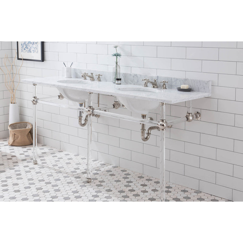 Water Creation Empire 72" Wide Double Wash Stand P-Trap Counter Top with Basin and F2-0009 Faucet included In Polished Nickel PVD Finish EP72D-0509