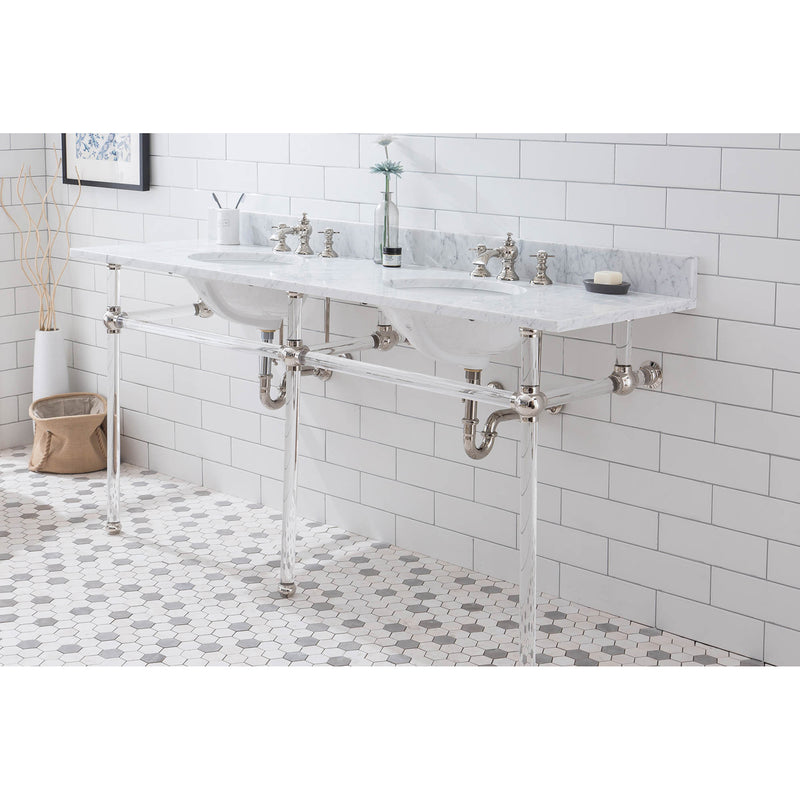 Water Creation Empire 72" Wide Double Wash Stand P-Trap Counter Top with Basin and F2-0013 Faucet included In Polished Nickel PVD Finish EP72D-0513
