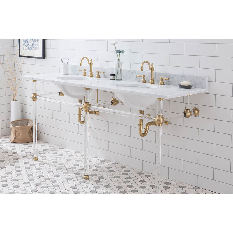 Water Creation Empire 72" Wide Double Wash Stand P-Trap Counter Top with Basin and F2-0012 Faucet included In Satin Gold Finish EP72D-0612