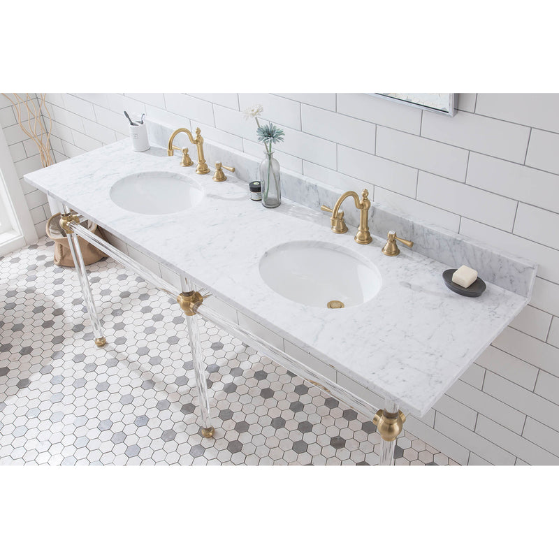 Water Creation Empire 72" Wide Double Wash Stand P-Trap Counter Top with Basin and F2-0012 Faucet included In Satin Gold Finish EP72D-0612