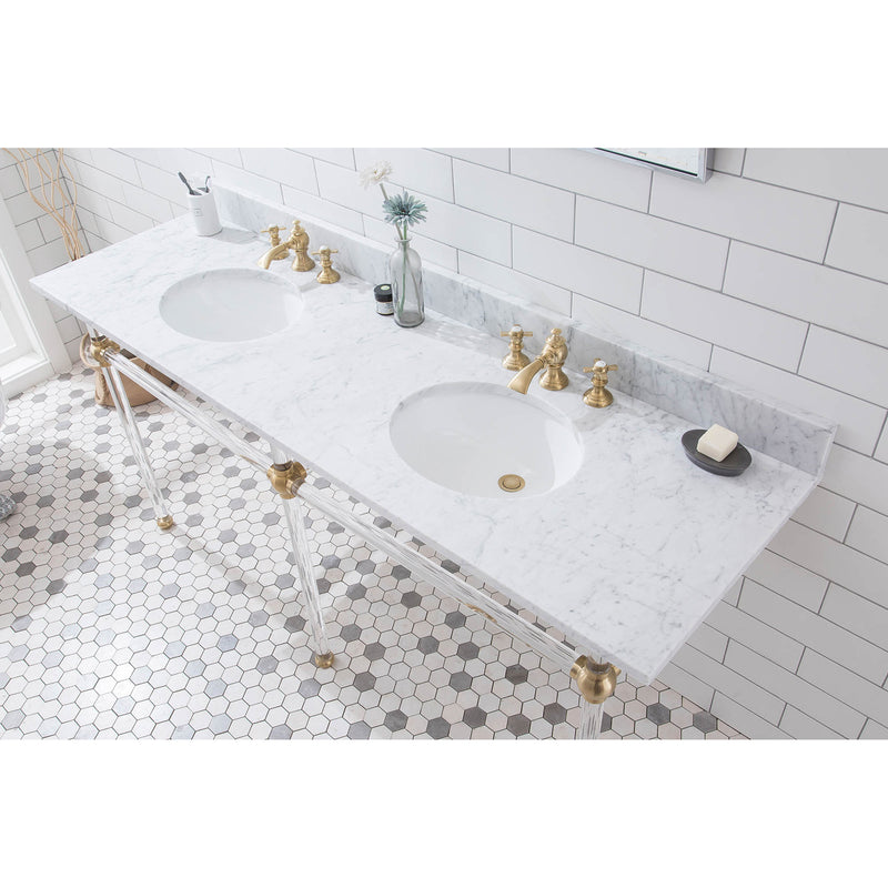 Water Creation Empire 72" Wide Double Wash Stand P-Trap Counter Top with Basin F2-0013 Faucet and Mirror included In Satin Gold Finish EP72E-0613