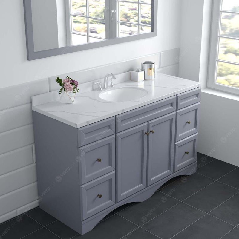 Modern Fittings Talisa 60" Single Bath Vanity with Calacatta Quartz Top and Round Sink