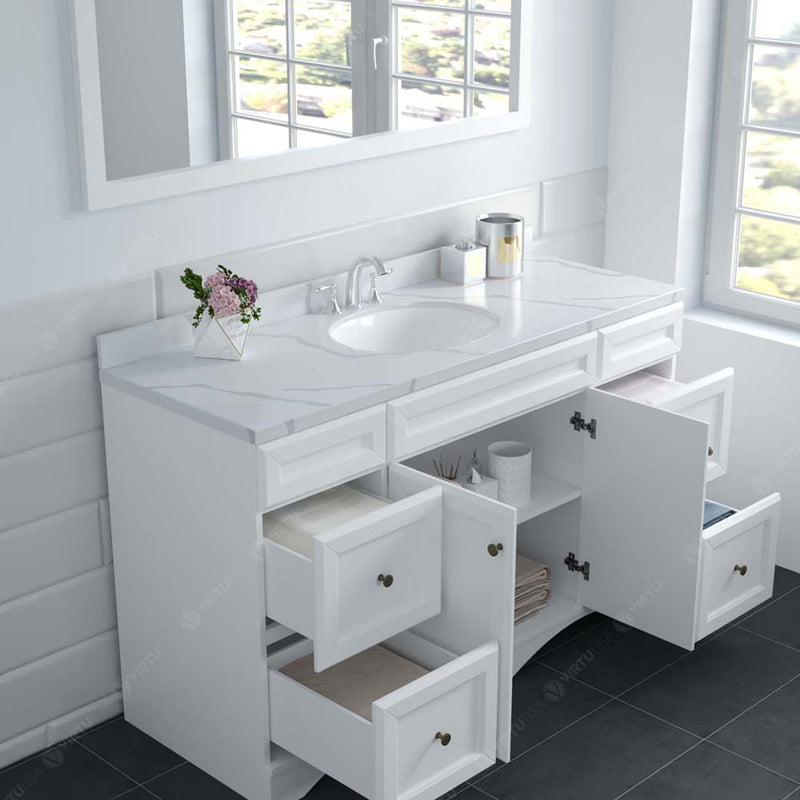 Modern Fittings Talisa 60" Single Bath Vanity with Calacatta Quartz Top and Round Sink Nickel Faucet