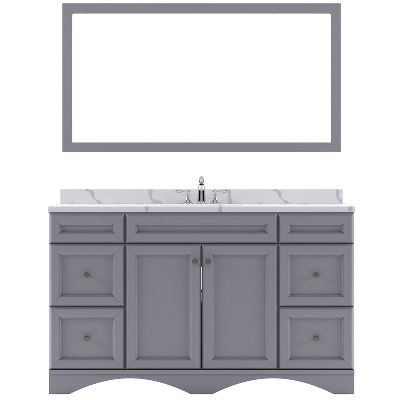 Modern Fittings Talisa 60" Single Bath Vanity with Calacatta Quartz Top and Square Sink Nickel Faucet