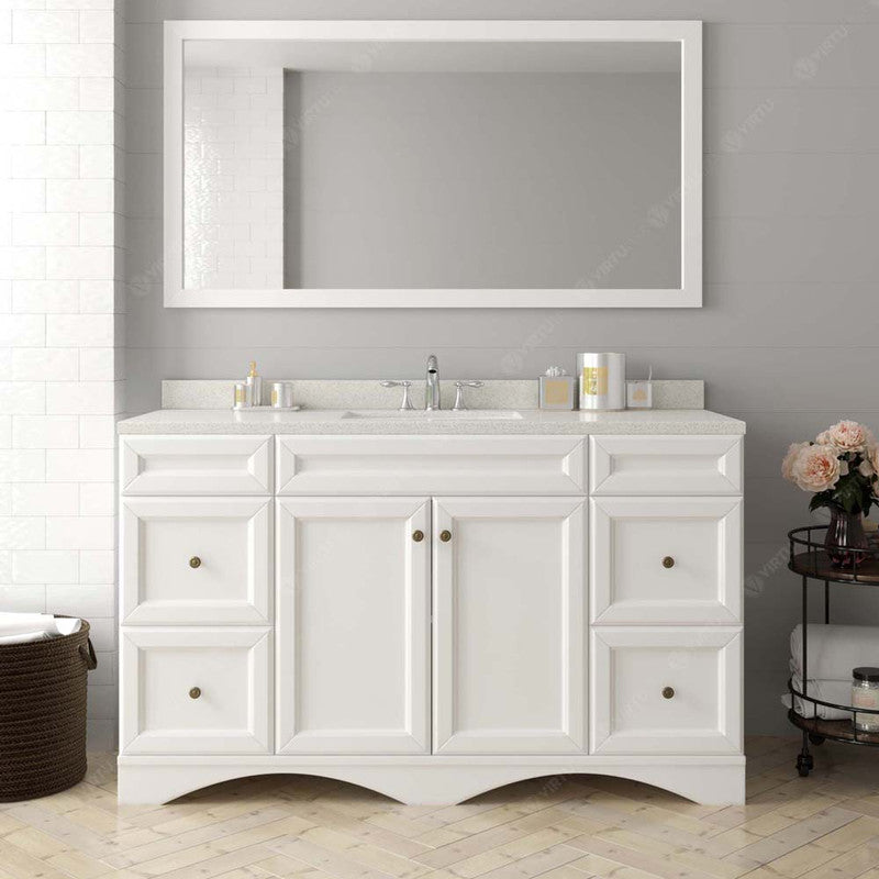 Modern Fittings Talisa 60" Single Bath Vanity with Dazzle White Quartz Top and Round Sink Nickel Faucet