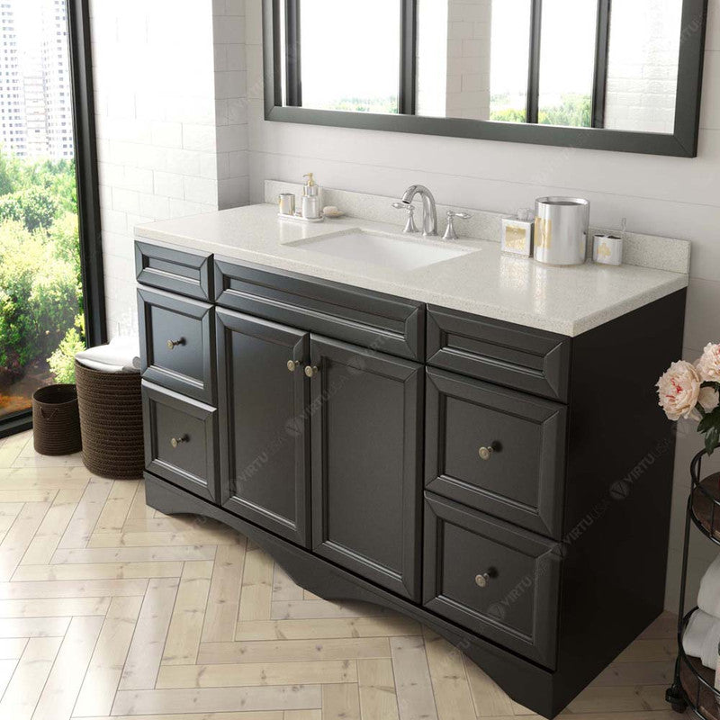 Modern Fittings Talisa 60" Single Bath Vanity with Dazzle White Quartz Top and Square Sink Nickel Faucet