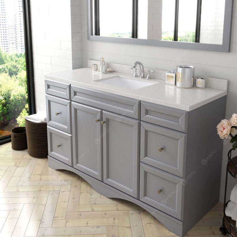 Modern Fittings Talisa 60" Single Bath Vanity with Dazzle White Quartz Top and Square Sink Nickel Faucet