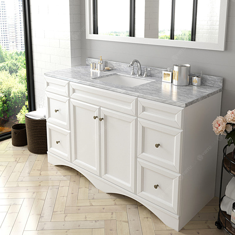 Modern Fittings Talisa 60" Single Bath Vanity with White Marble Top and Square Sink