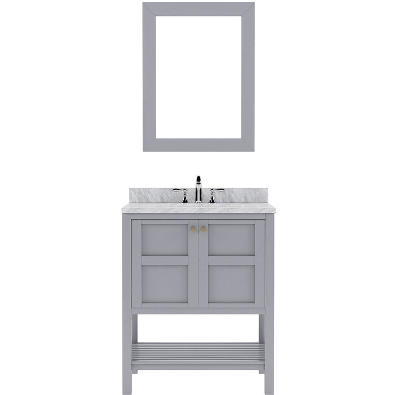 Modern Fittings Winterfell 30" Single Bath Vanity with White Marble Top and Square Sink Nickel Faucet