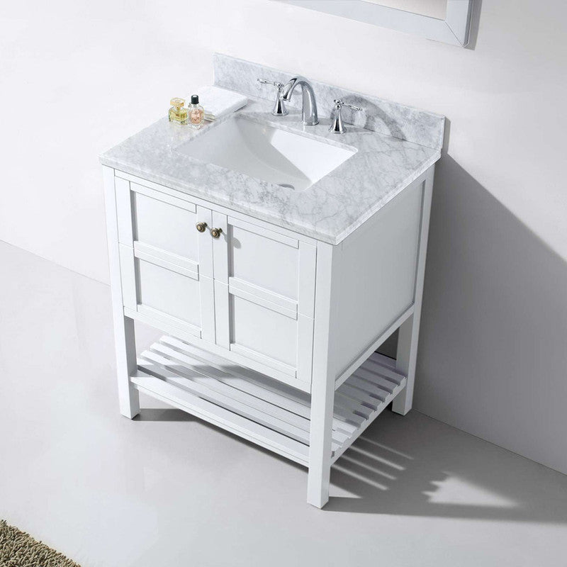 Modern Fittings Winterfell 30" Single Bath Vanity with White Marble Top and Square Sink Nickel Faucet