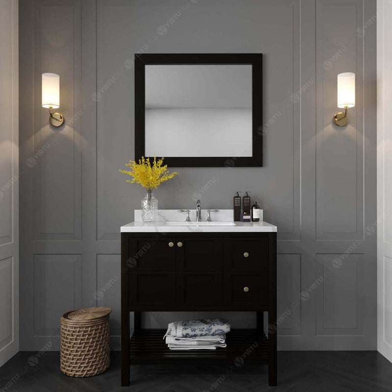 Modern Fittings Winterfell 36" Single Bath Vanity with Calacatta Quartz Top and Round Sink Nickel Faucet