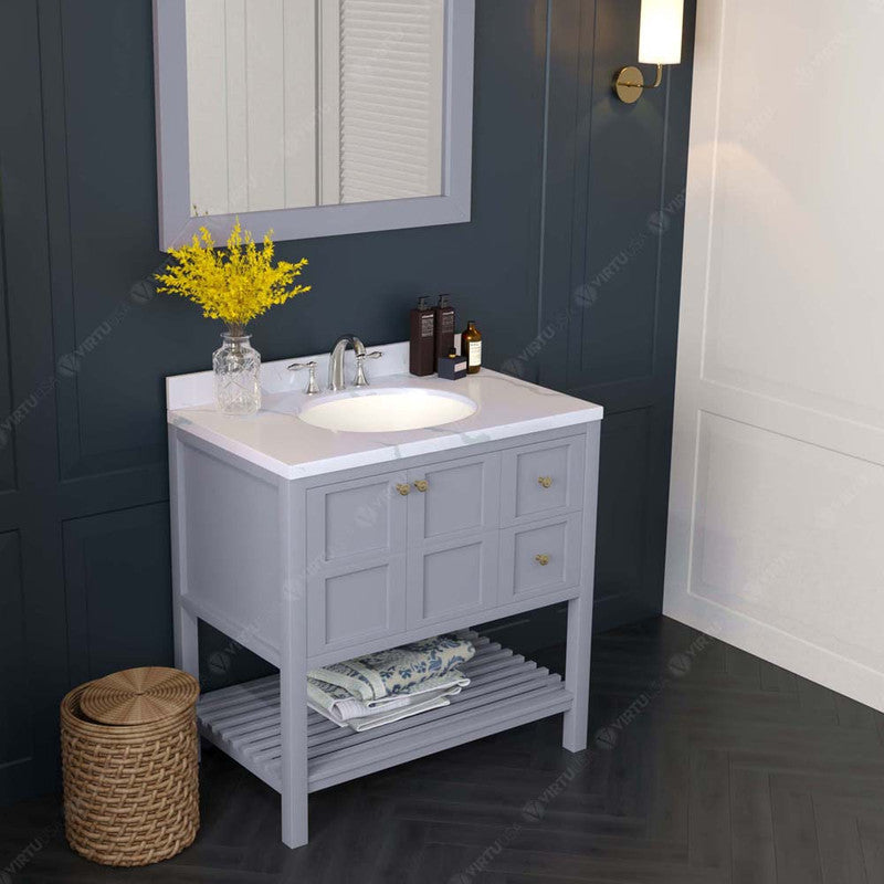 Modern Fittings Winterfell 36" Single Bath Vanity with Calacatta Quartz Top and Round Sink