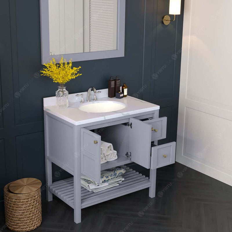 Modern Fittings Winterfell 36" Single Bath Vanity with Calacatta Quartz Top and Round Sink