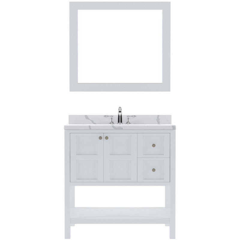 Modern Fittings Winterfell 36" Single Bath Vanity with Calacatta Quartz Top and Round Sink Nickel Faucet