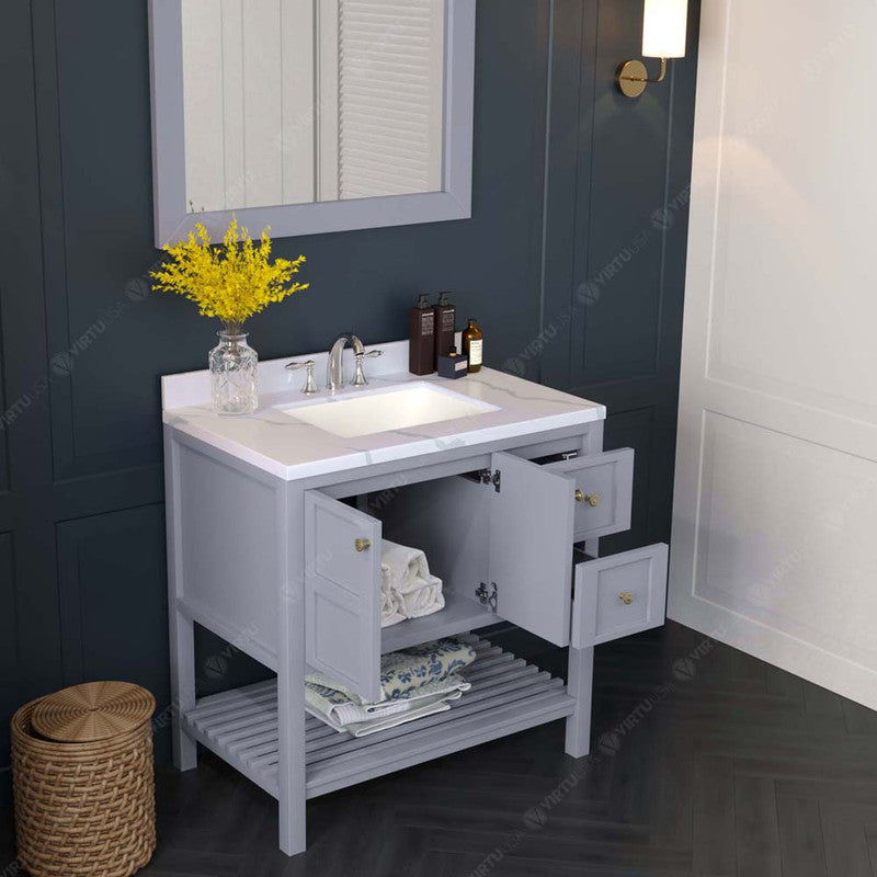 Modern Fittings Winterfell 36" Single Bath Vanity with Calacatta Quartz Top and Square Sink