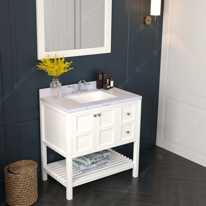 Modern Fittings Winterfell 36" Single Bath Vanity with Calacatta Quartz Top and Square Sink