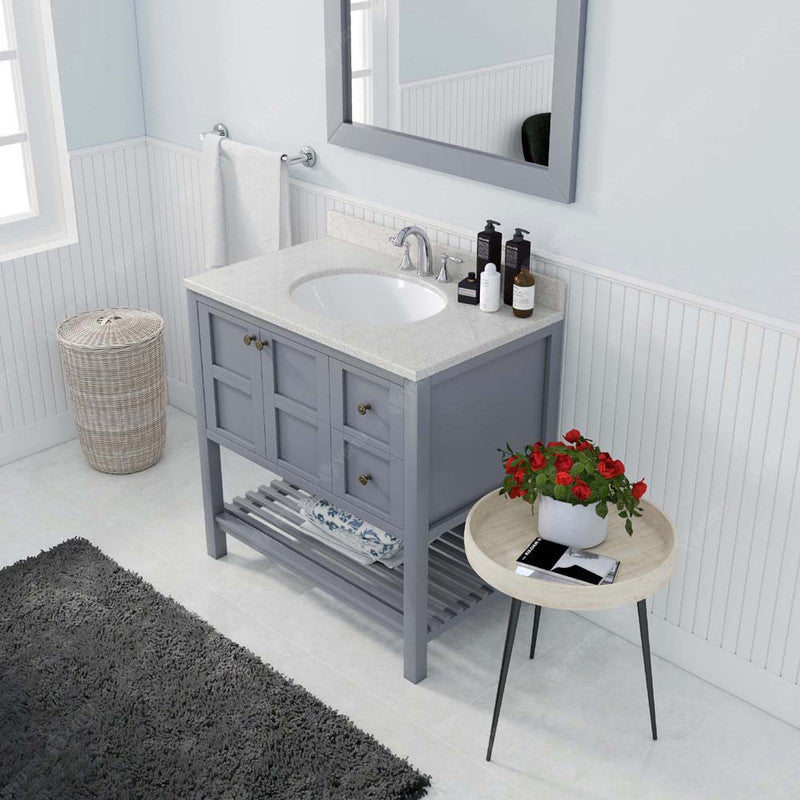 Modern Fittings Winterfell 36" Single Bath Vanity with Dazzle White Quartz Top and Round Sink Nickel Faucet