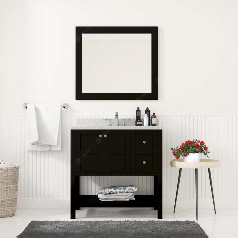 Modern Fittings Winterfell 36" Single Bath Vanity with Dazzle White Quartz Top and Square Sink Nickel Faucet