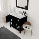 Modern Fittings Winterfell 36" Single Bath Vanity with Dazzle White Quartz Top and Square Sink Nickel Faucet