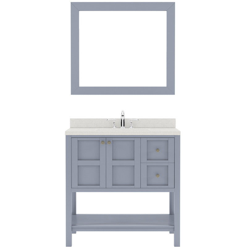 Modern Fittings Winterfell 36" Single Bath Vanity with Dazzle White Quartz Top and Square Sink Nickel Faucet