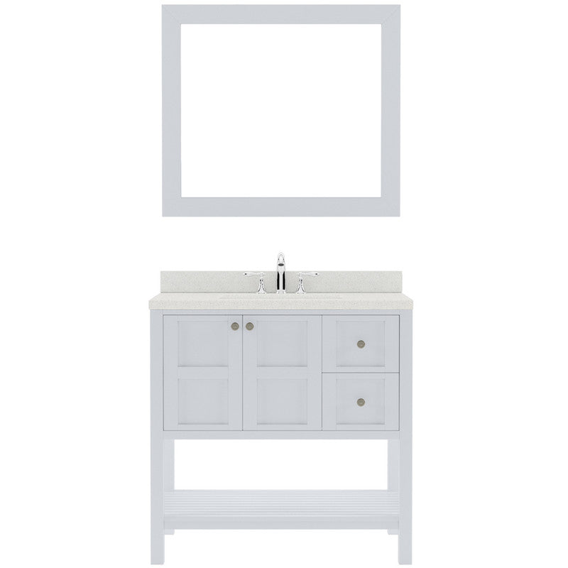 Modern Fittings Winterfell 36" Single Bath Vanity with Dazzle White Quartz Top and Square Sink Nickel Faucet