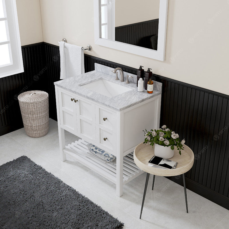 Modern Fittings Winterfell 36" Single Bath Vanity with White Marble Top and Square Sink Nickel Faucet