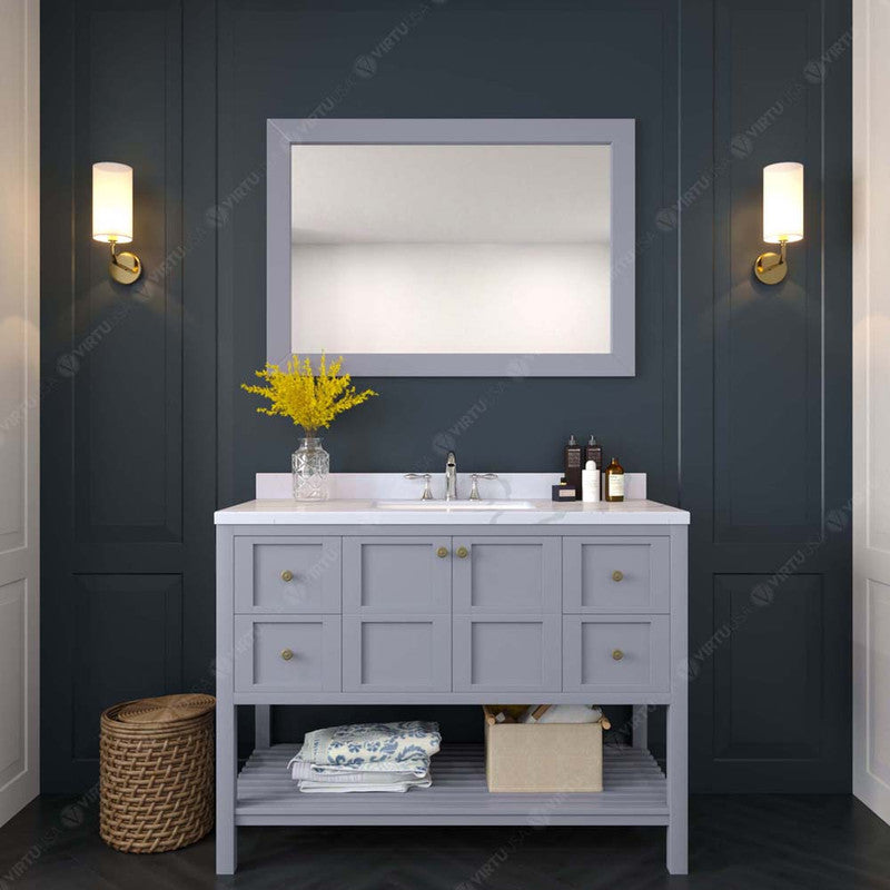 Modern Fittings Winterfell 48" Single Bath Vanity with Calacatta Quartz Top and Round Sink Nickel Faucet