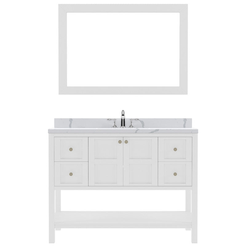 Modern Fittings Winterfell 48" Single Bath Vanity with Calacatta Quartz Top and Round Sink Nickel Faucet