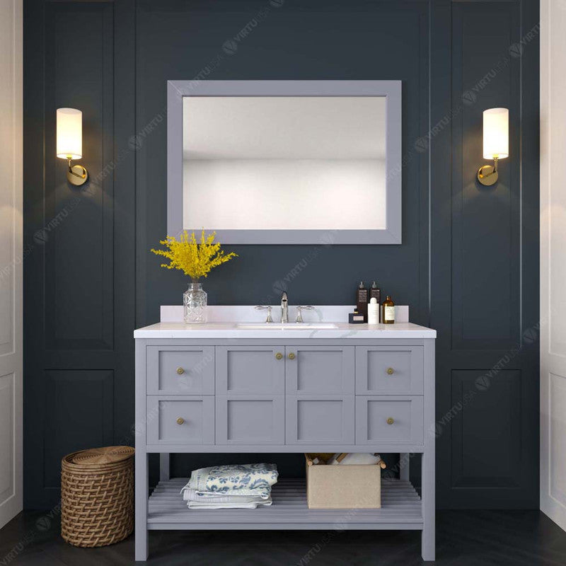 Modern Fittings Winterfell 48" Single Bath Vanity with Calacatta Quartz Top and Square Sink Nickel Faucet