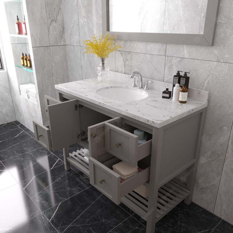 Modern Fittings Winterfell 48" Single Bath Vanity with Cultured Marble Quartz Top and Round Sink Nickel Faucet