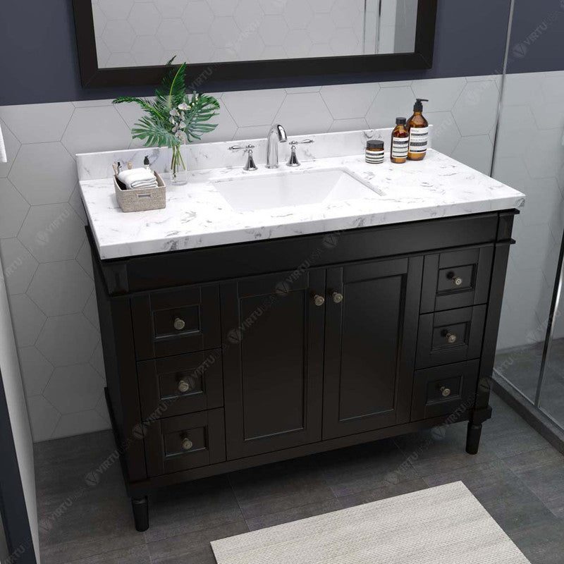 Modern Fittings Tiffany 48" Single Bath Vanity with Cultured Marble Quartz Top and Square Sink Nickel Faucet