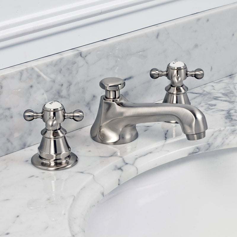 Water Creation American 20th Century Classic Widespread Lavatory F2-0009 Faucets with Pop-Up Drain in Brushed Nickel Finish with Metal Cross Handles Hot and Cold Labels Included F2-0009-02-BX