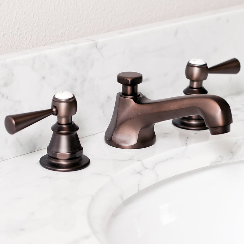 Water Creation American 20th Century Classic Widespread Lavatory F2-0009 Faucets with Pop-Up Drain in Oil-rubbed Bronze Finish Finish with Torch Lever Handles Hot and Cold Labels Included F2-0009-03-TL
