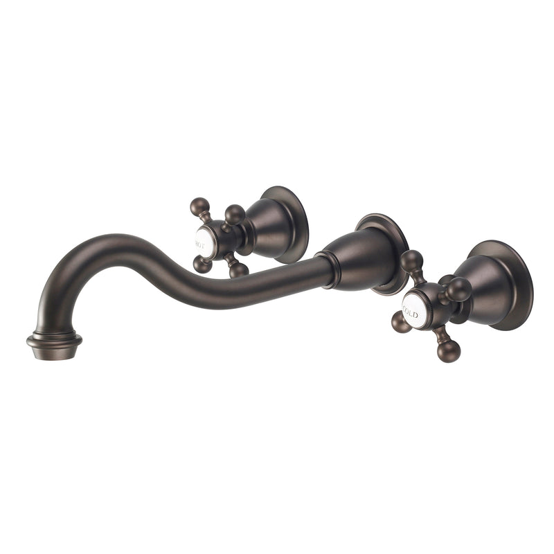 Water Creation Elegant Spout Wall Mount Vessel/Lavatory Faucets in Oil-rubbed Bronze Finish Finish with Metal Lever Handles Hot and Cold Labels Included F4-0001-03-BX