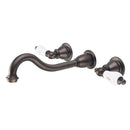 Water Creation Elegant Spout Wall Mount Vessel/Lavatory Faucets in Oil-rubbed Bronze Finish Finish with Porcelain Lever Handles Hot and Cold Labels Included F4-0001-03-CL