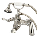 Water Creation Vintage Classic 7" Spread Deck Mount Tub Faucet with Handheld Shower in Polished Nickel PVD Finish with Metal Lever Handles without Labels F6-0003-05-AL