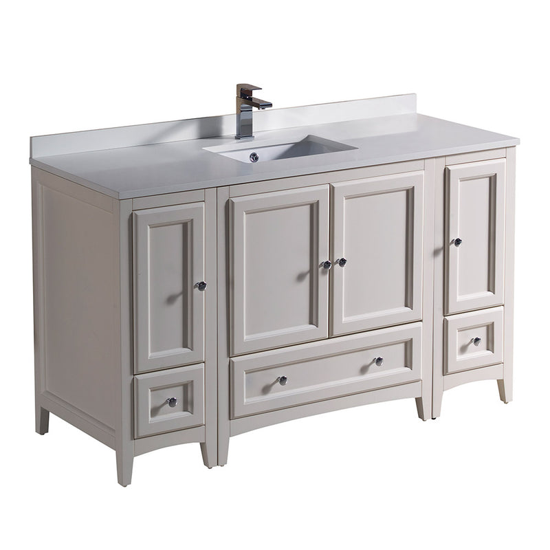 Fresca Oxford 54" Antique White Traditional Bathroom Cabinets w/ Top & Sink FCB20-123012AW-CWH-U