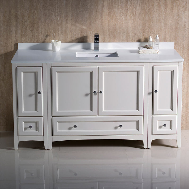 Fresca Oxford 60" Antique White Traditional Bathroom Cabinets with Top and Sink FCB20-123612AW-CWH-U