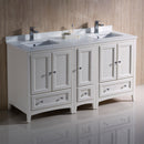 Fresca Oxford 60" Antique White Traditional Double Sink Bathroom Cabinets with Top and Sinks FCB20-241224AW-CWH-U