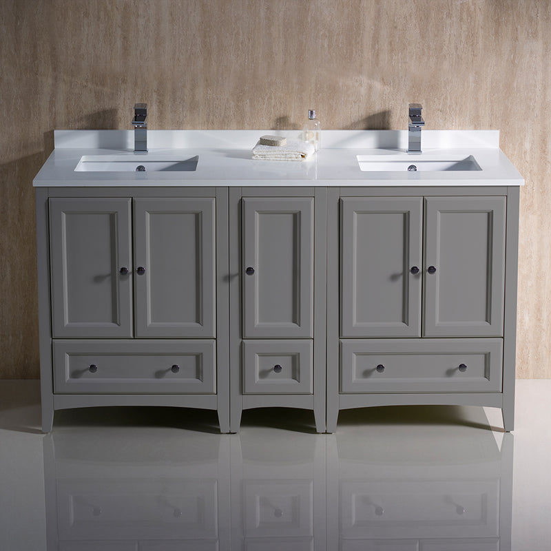 Fresca Oxford 60" Gray Traditional Double Sink Bathroom Cabinets with Top and Sinks FCB20-241224GR-CWH-U