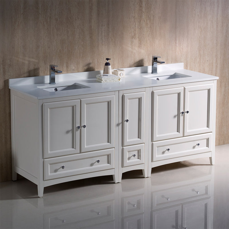 Fresca Oxford 72" Antique White Traditional Double Sink Bathroom Cabinets with Top and Sinks FCB20-301230AW-CWH-U