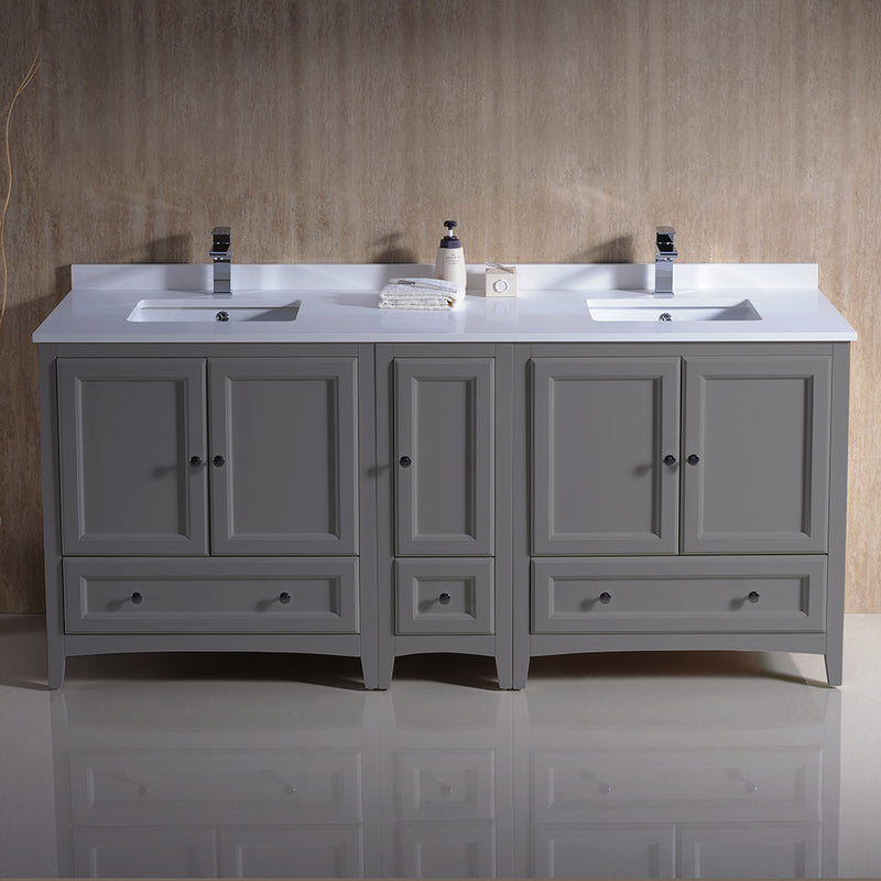 Fresca Oxford 72" Gray Traditional Double Sink Bathroom Cabinets with Top and Sinks FCB20-301230GR-CWH-U