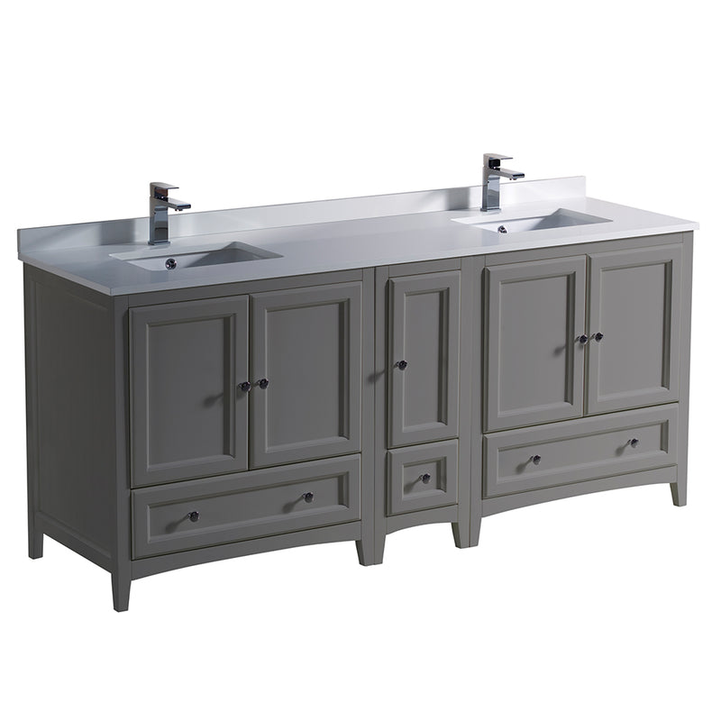 Fresca Oxford 72" Gray Traditional Double Sink Bathroom Cabinets w/ Top & Sinks FCB20-301230GR-CWH-U